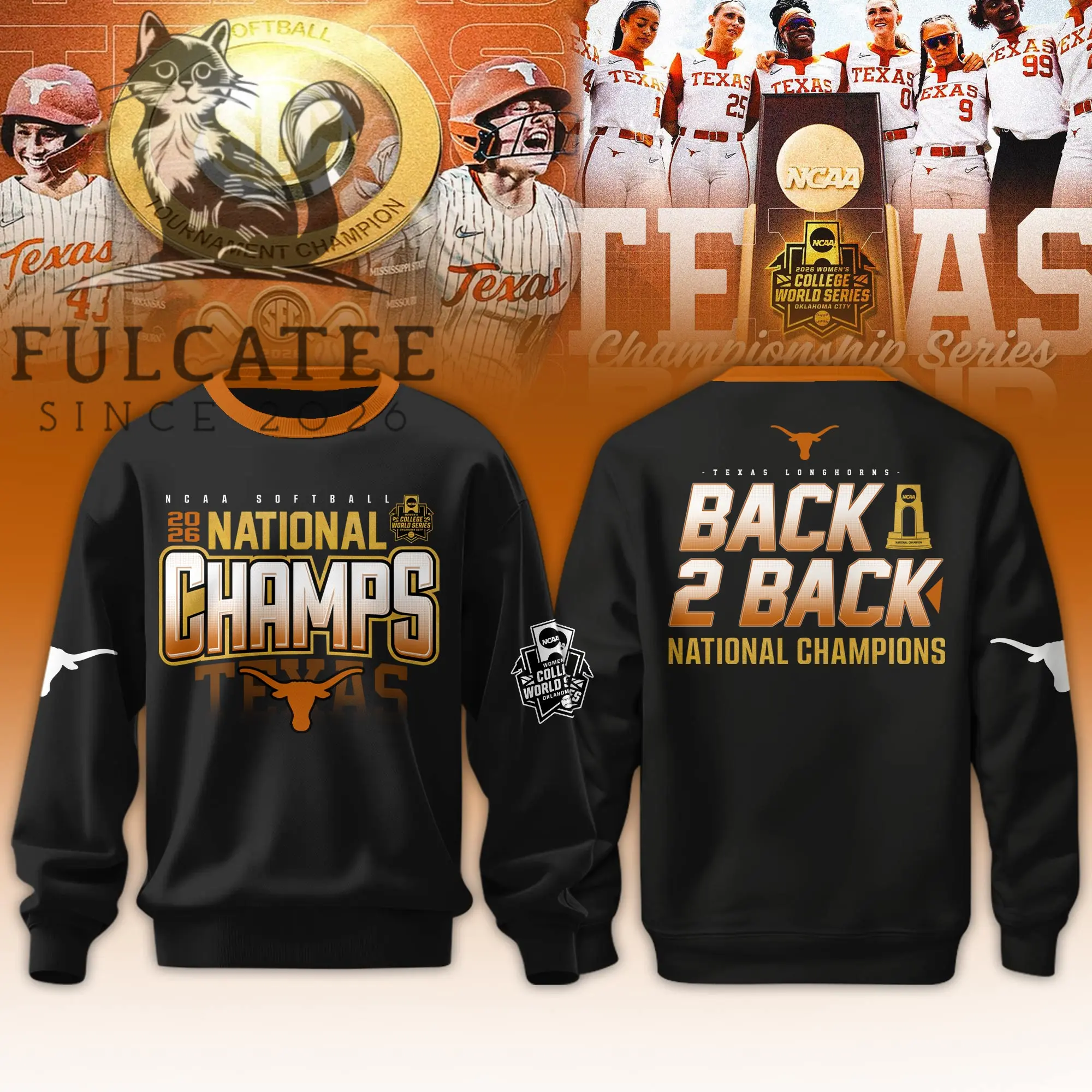 Texas Longhorns 2026 Back 2 Back National Champions Crewneck Sweatshirt