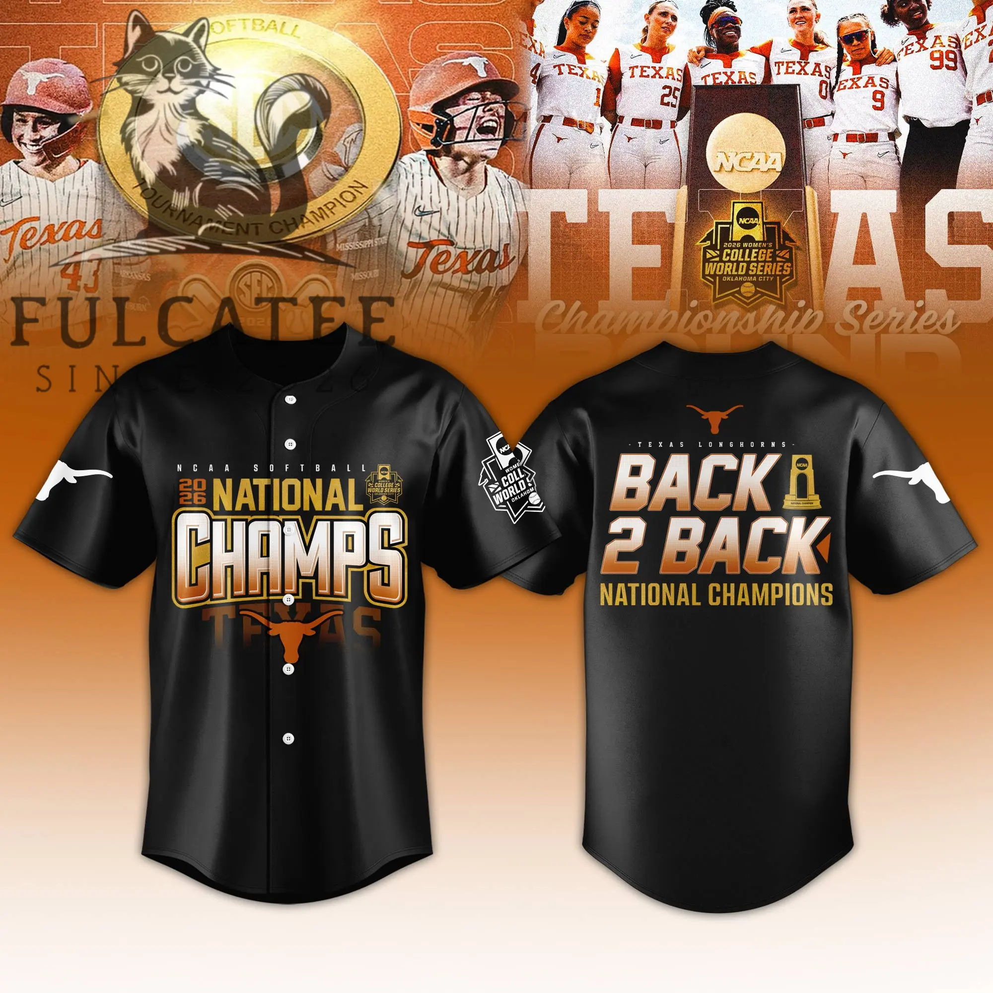 Texas Longhorns 2026 Back 2 Back National Champions Softball Jersey